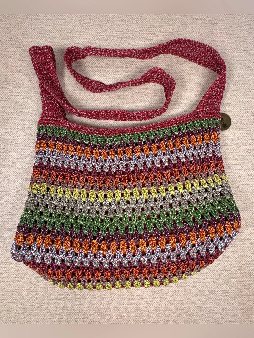 The Sak Originals Multicolor Knit Crochet Crossbody Hobo Bag Striped